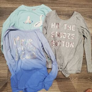 Girls Long Sleeve Shirts Size 10-12 Kids Long Sleeve Tees 3 Pieces